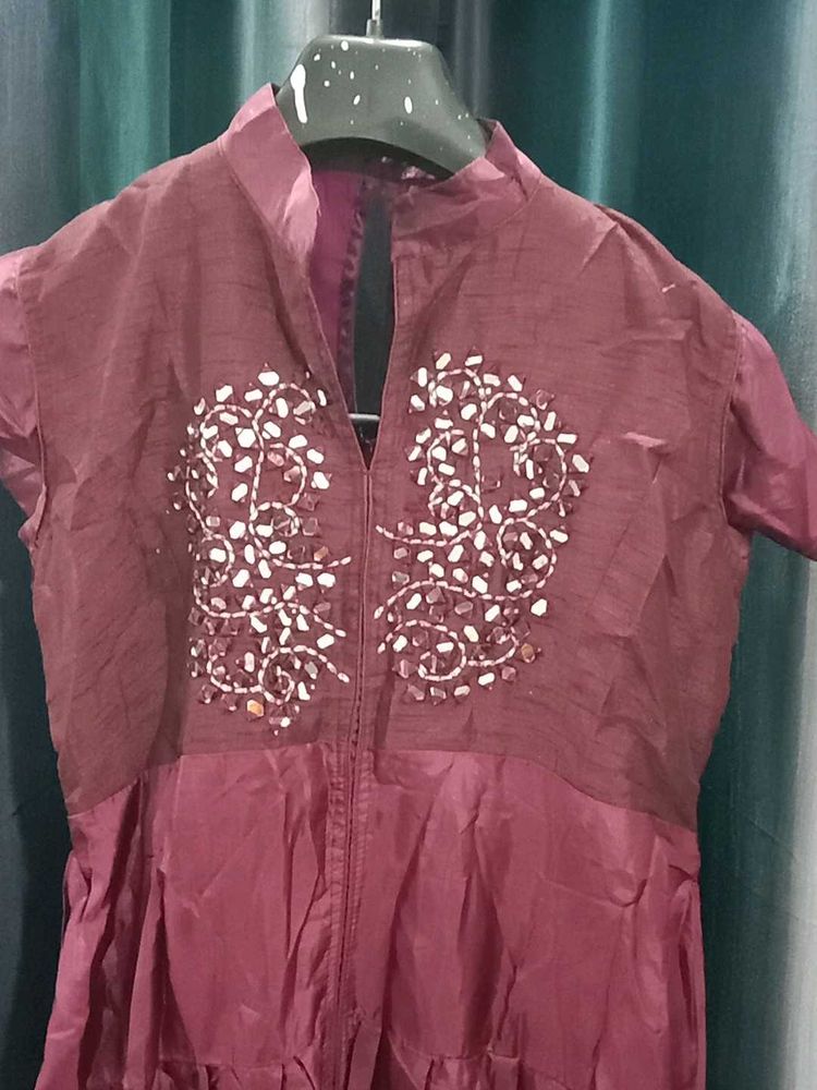 Maroon Maxi Dress with Embroidery