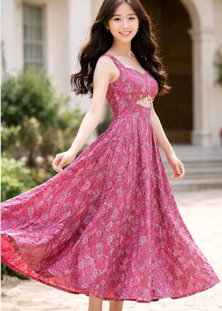 Pink Floral Cutout Maxi Dress M-SIZE