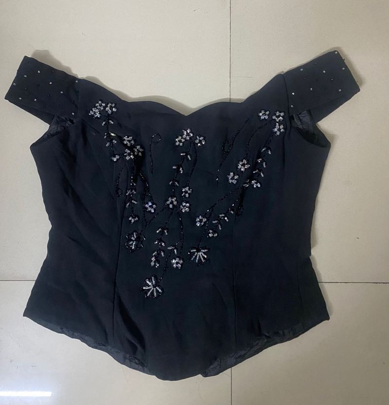 Black Beaded Off-Shoulder Top
