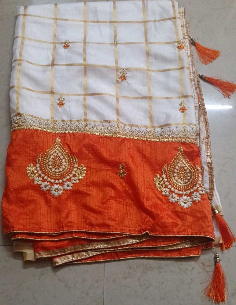 White &amp; Orange Saree