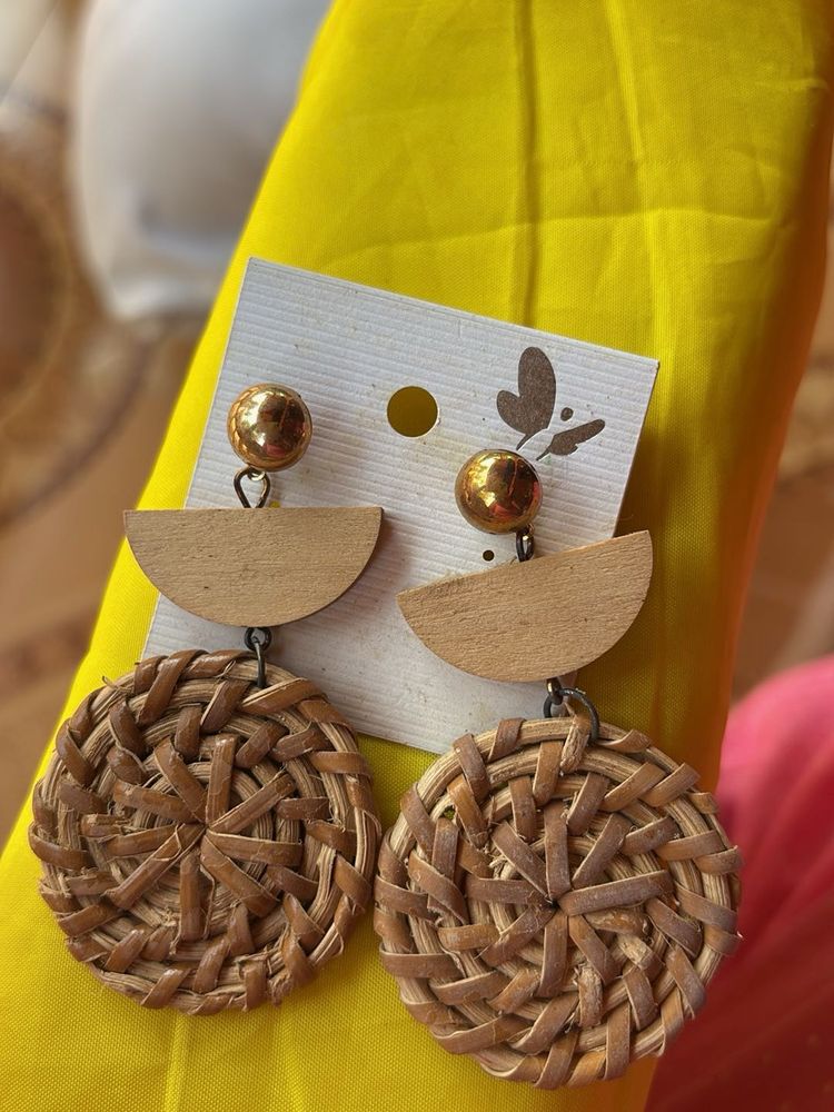 Boho Woven Round Drop Earrings handmade