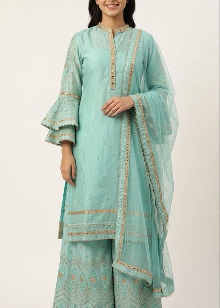 Embroidered Teal Palazzo Pants