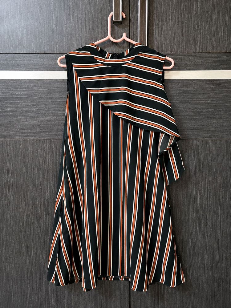 Black Striped Asymmetrical top | Sleeveless