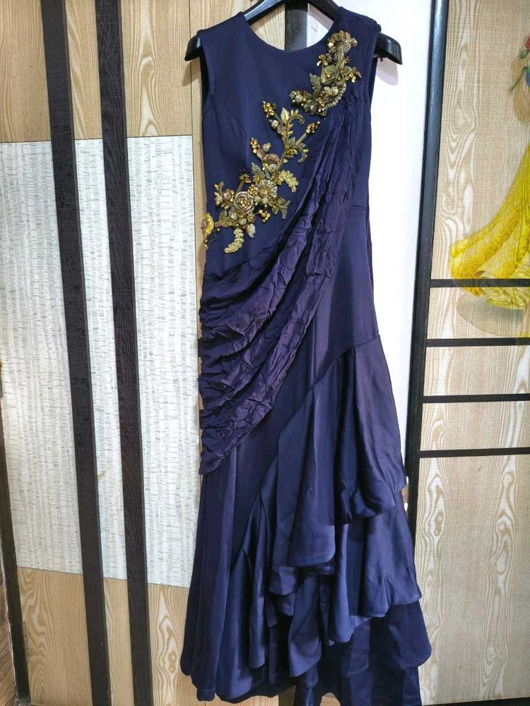 Elegant Indo- western  Navy Blue Embellished Gown