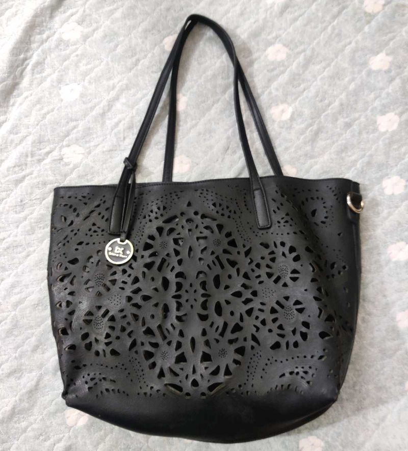 DAYNA KORR  Black Laser-Cut Tote Bag