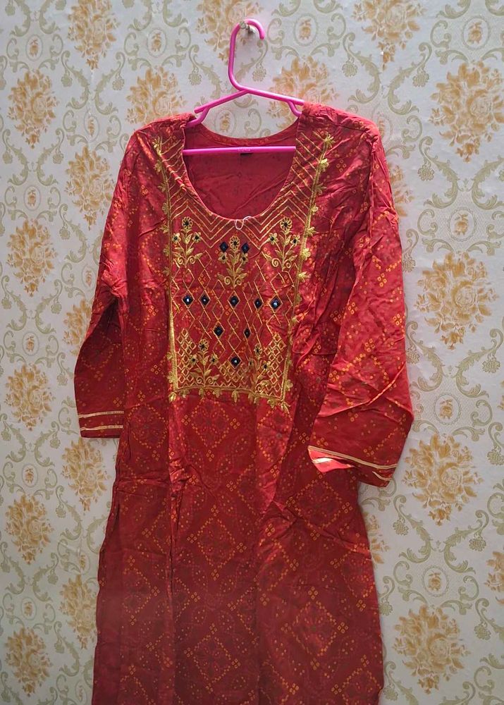 Red Embroidered Kurta