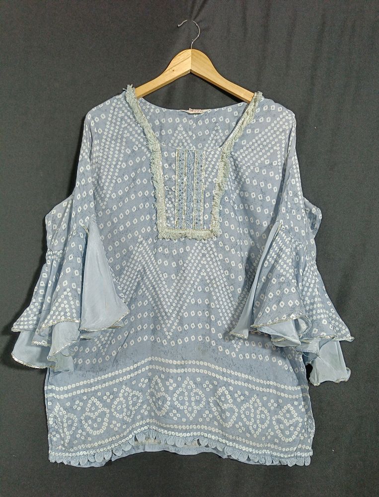 Grey and White Printed Shirt Kurti (Women)