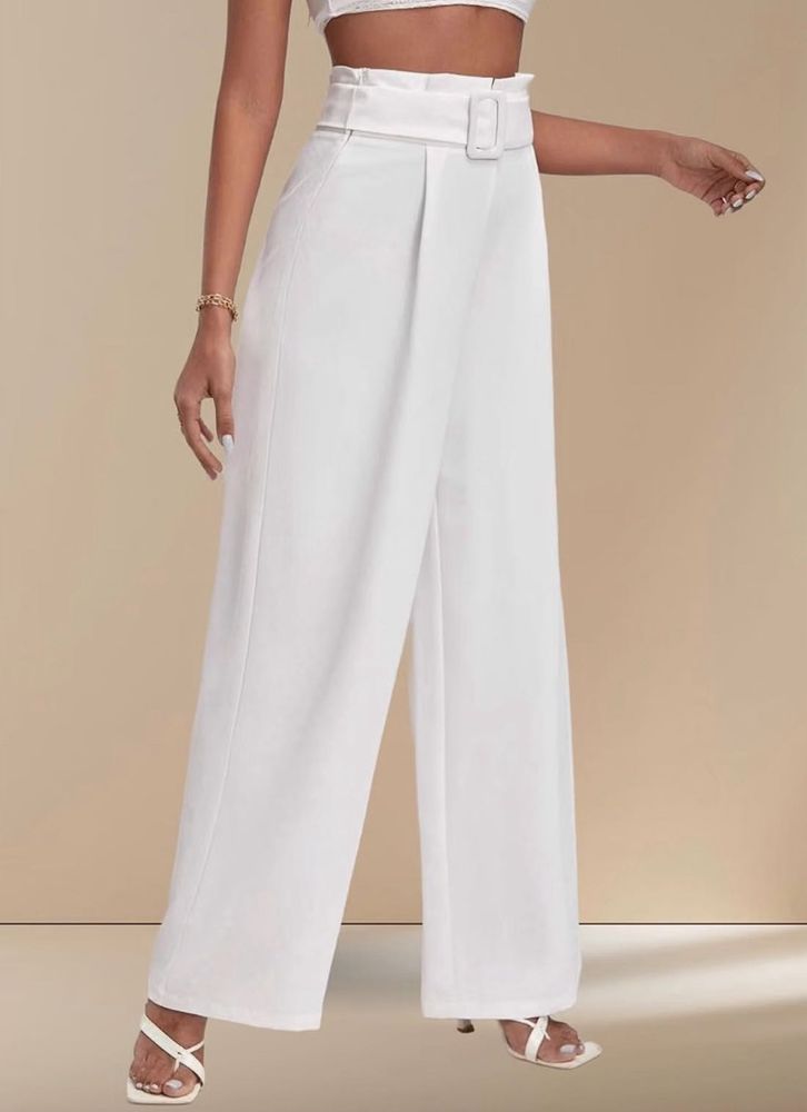 Elegant White Wide-Legged Pants with Belt
