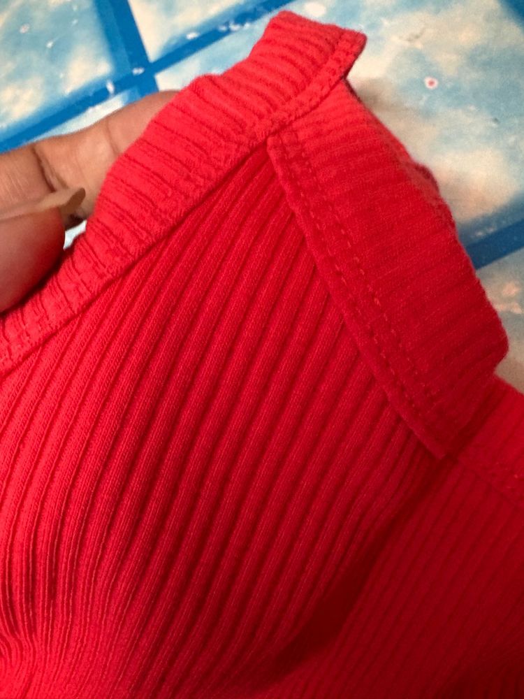 Red Ribbed Tank Top