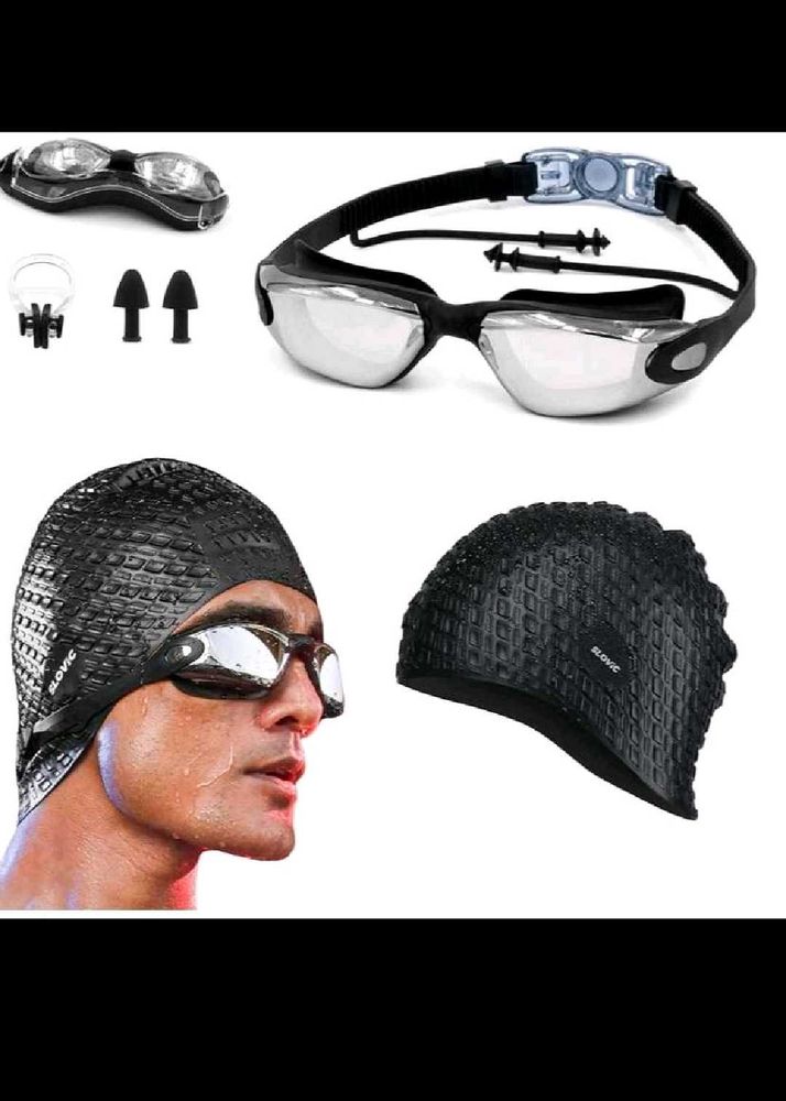 Swimming google,cap,ear plug,nose clip set