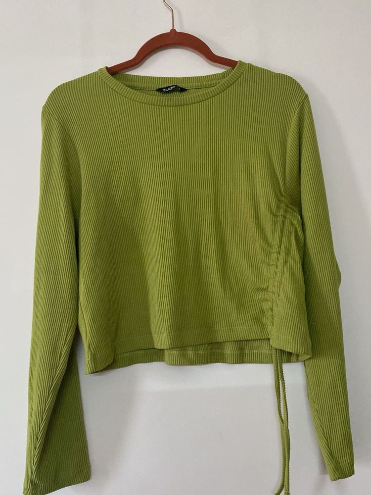 Ribbed Green Long Sleeve Crop Top