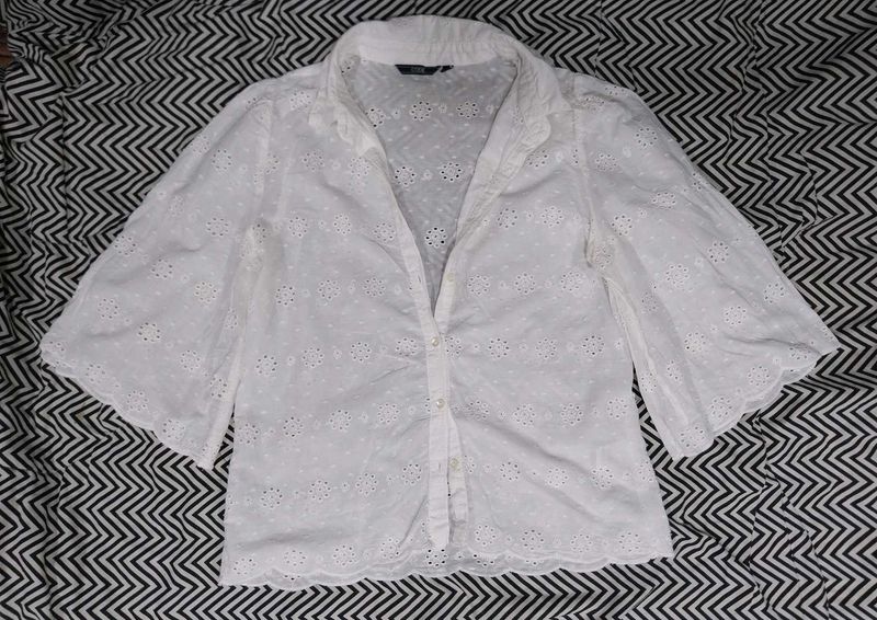 White Broderie Anglaise Bell Sleeve Blouse