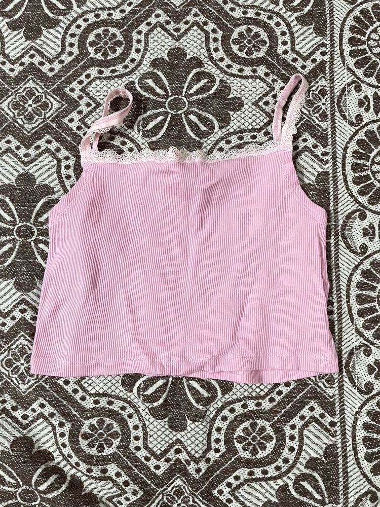 Cute Pink Lace Trim Camisole