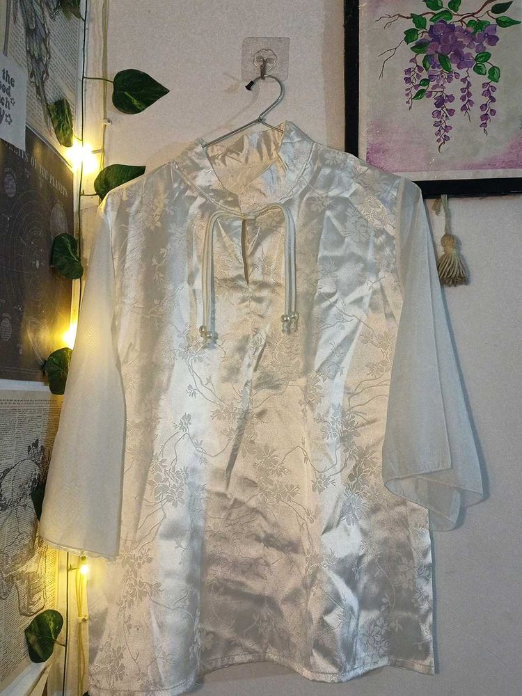 Chinese Elegant White Floral Print