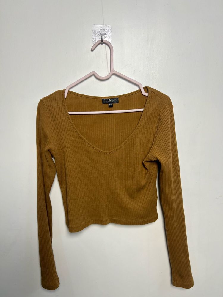 Ribbed Long Sleeve V-Neck Top