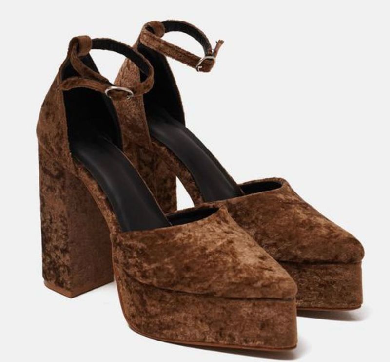 Brown Velvet Platform Heels