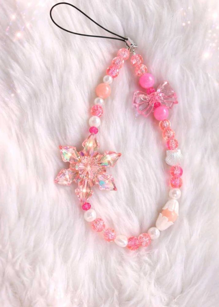 Pink Beaded Charm with Flower