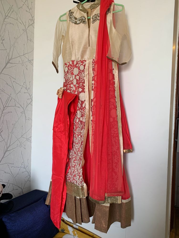 Designer Anarkali Suit - Red &amp; Gold
