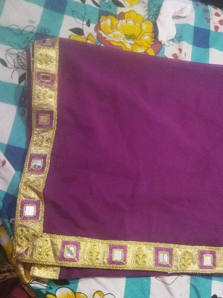 Purple Saree with Gold Border