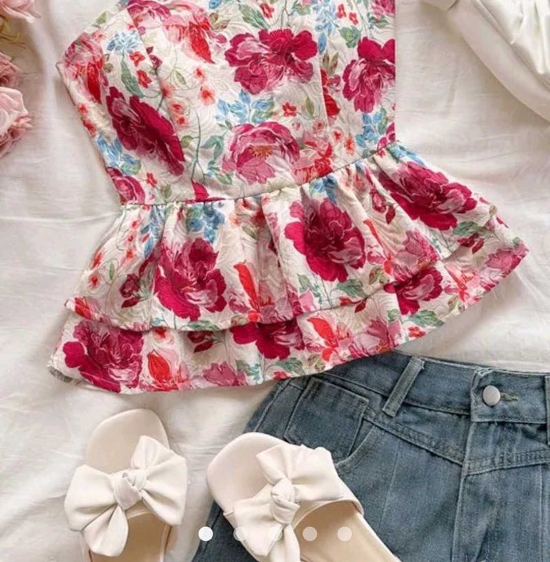 Floral Peplum Strapless Top