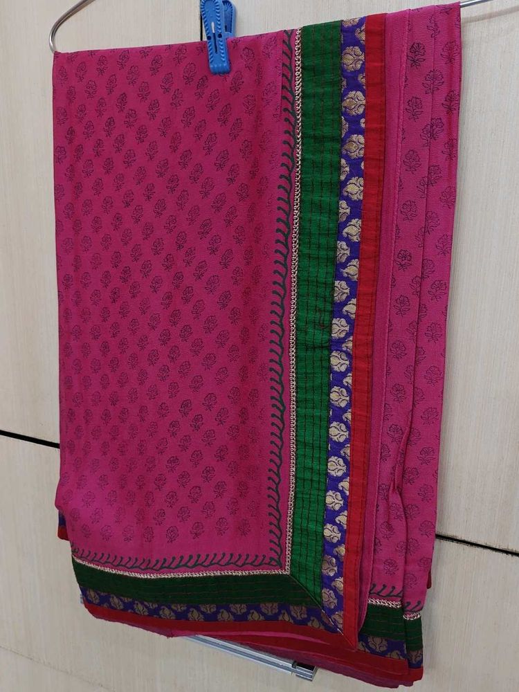Vibrant Pink Floral Saree