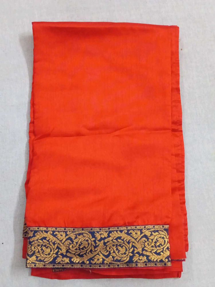 Vibrant Orange Saree with Blue Border