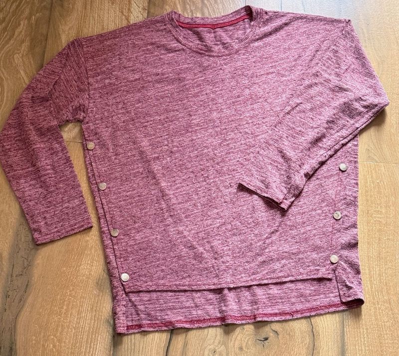 Maroon Long Sleeve Top with Side Buttons