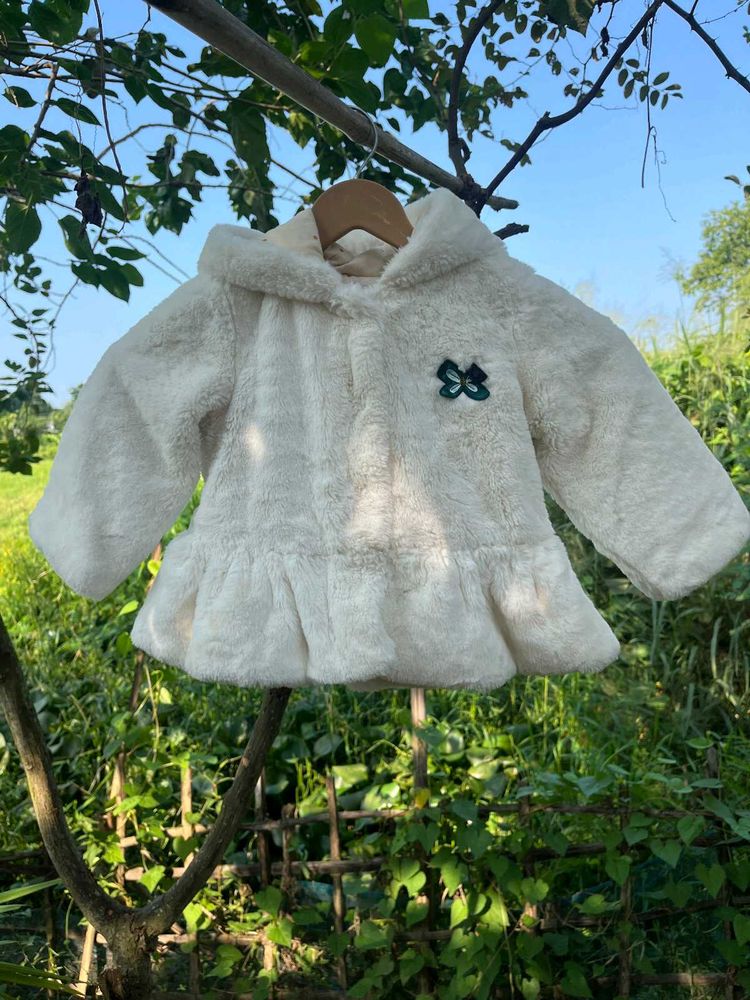Cream Faux Fur Hooded Jacket