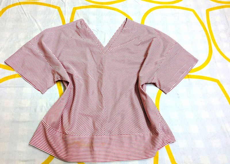 trending Pink Striped V-Neck Top korean