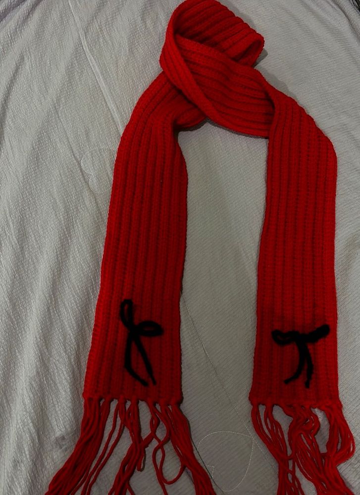 Red Knitted Scarf with Cute Design