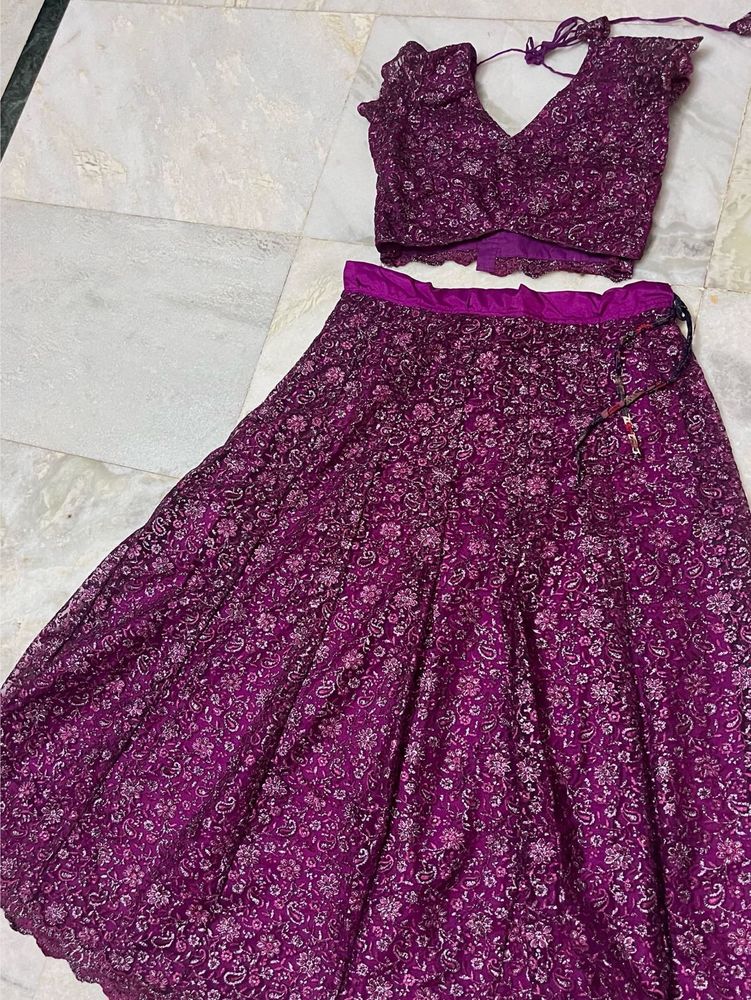 Purple Floral Lehenga Choli Set