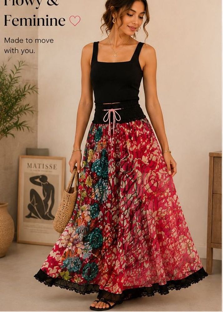 🌸 Boho Bloom Floral Maxi Skirt