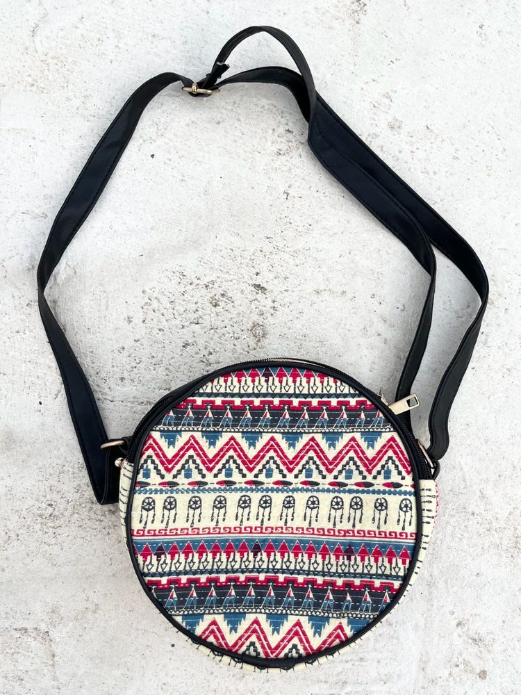 Round Tribal Print Crossbody Bag