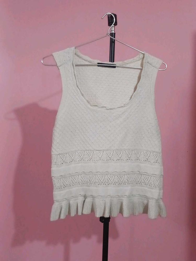 Cream Crochet Ruffle Tank Top