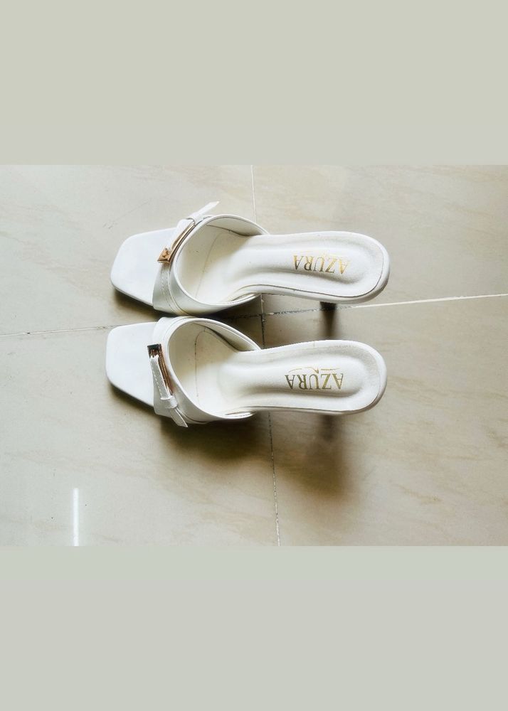 Stylish White Mule Heels