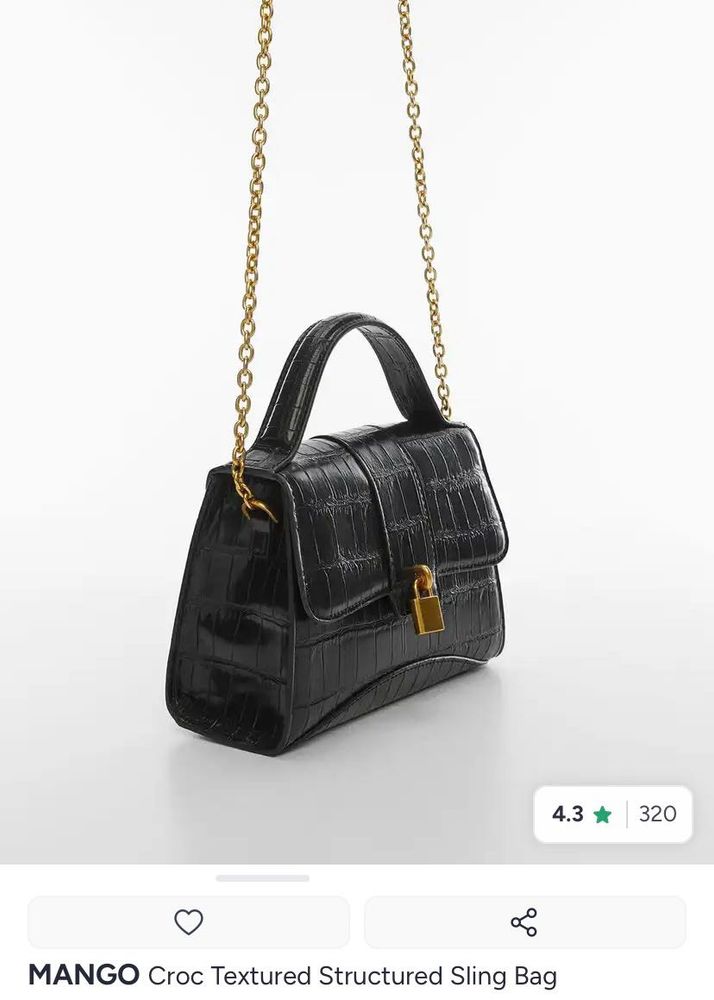 Mango Black Croc Textured Sling Bag