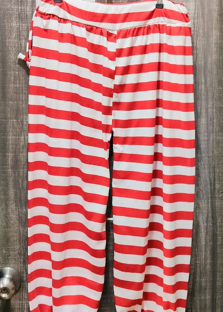 Women's Red And White Stripes Pyjamas