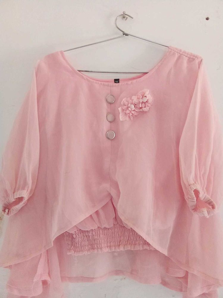 Pink Chikankari Kurta with Floral Detail