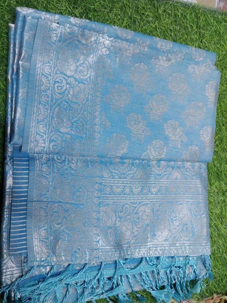 Elegant Blue Silk Saree with Silver Weave