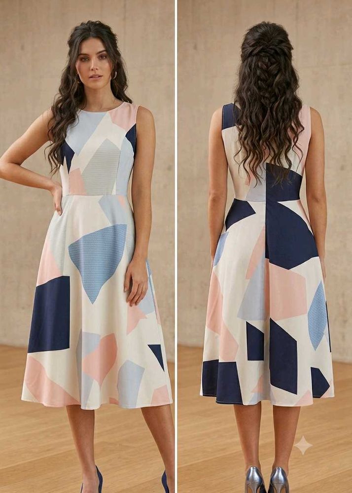🎀🌸Romwe_Geometric A-Line Midi Dress🌸🎀