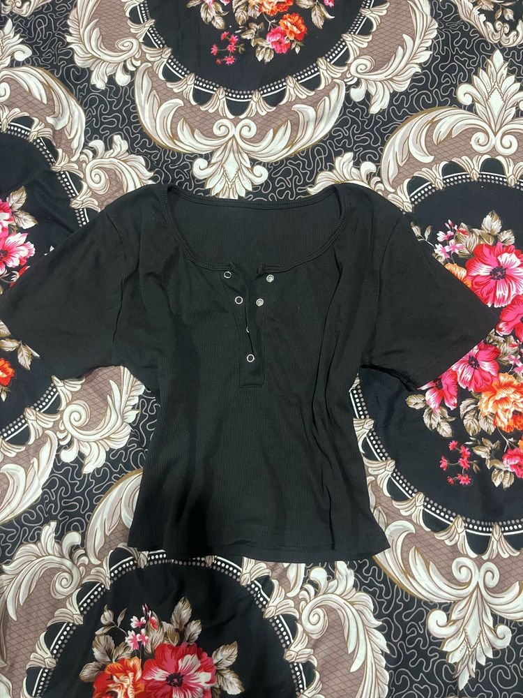 Classic Black Button-Up T-Shirt
