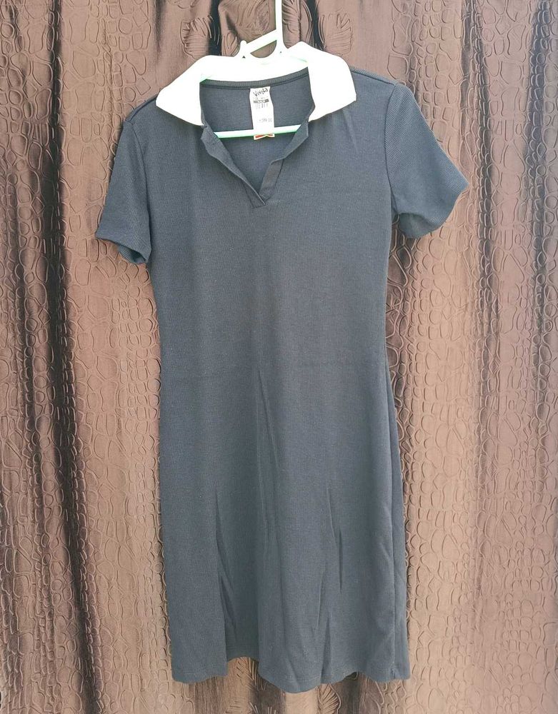 SALE💰 Classic Black Ribbed Polo Dress