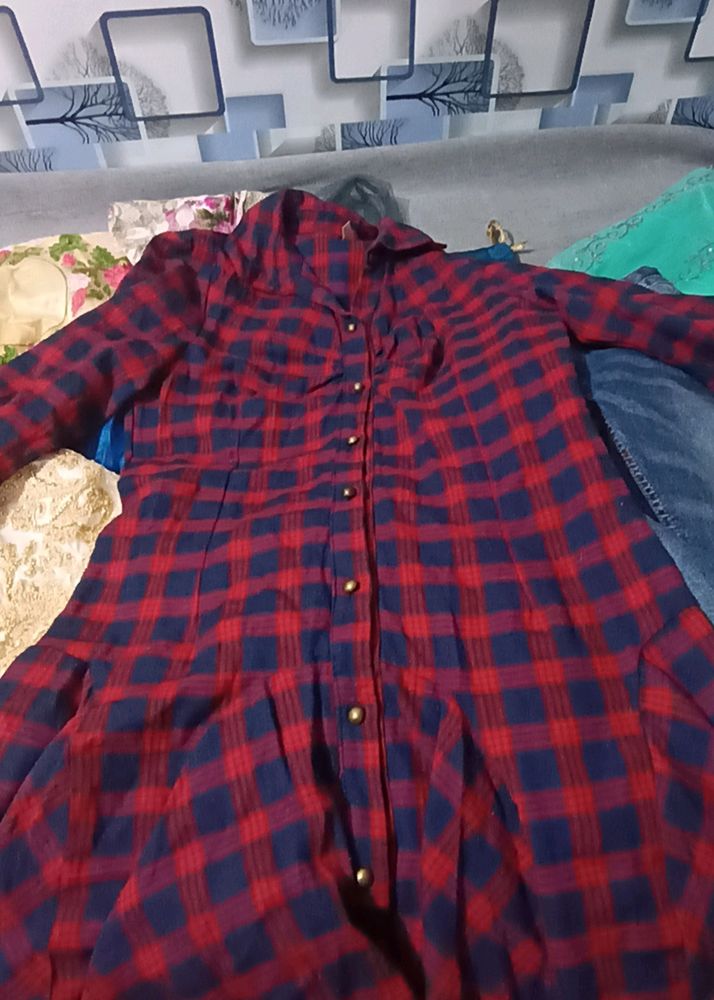 Women's Red Checked Frock