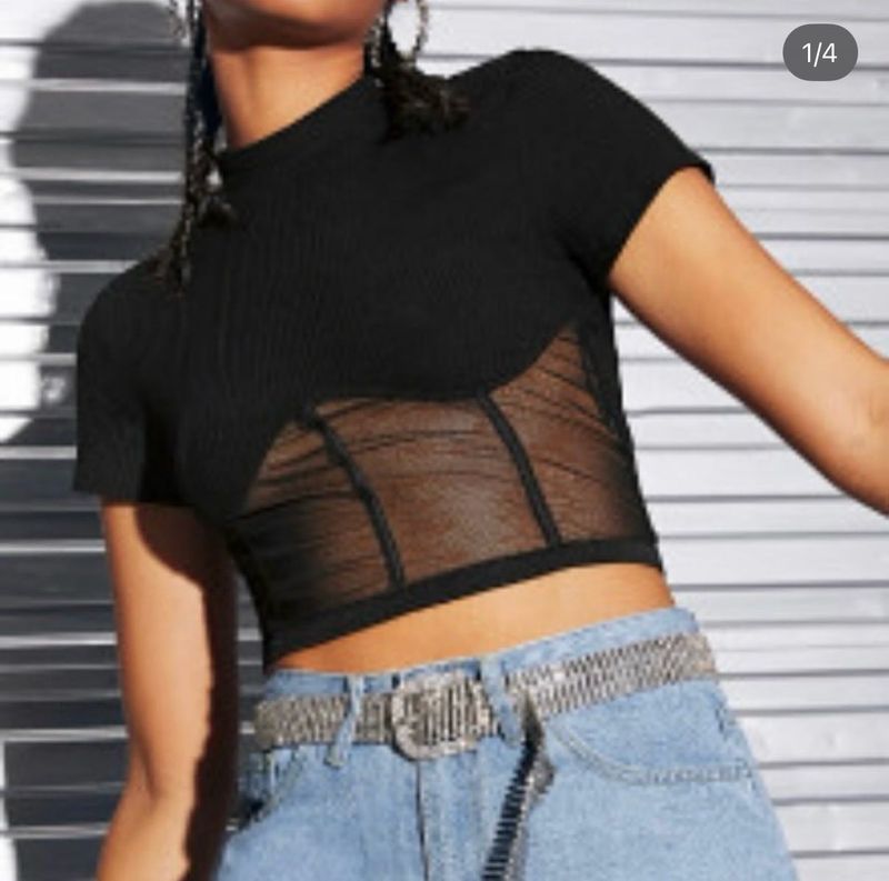 Sheer Panel Corset Crop Top
