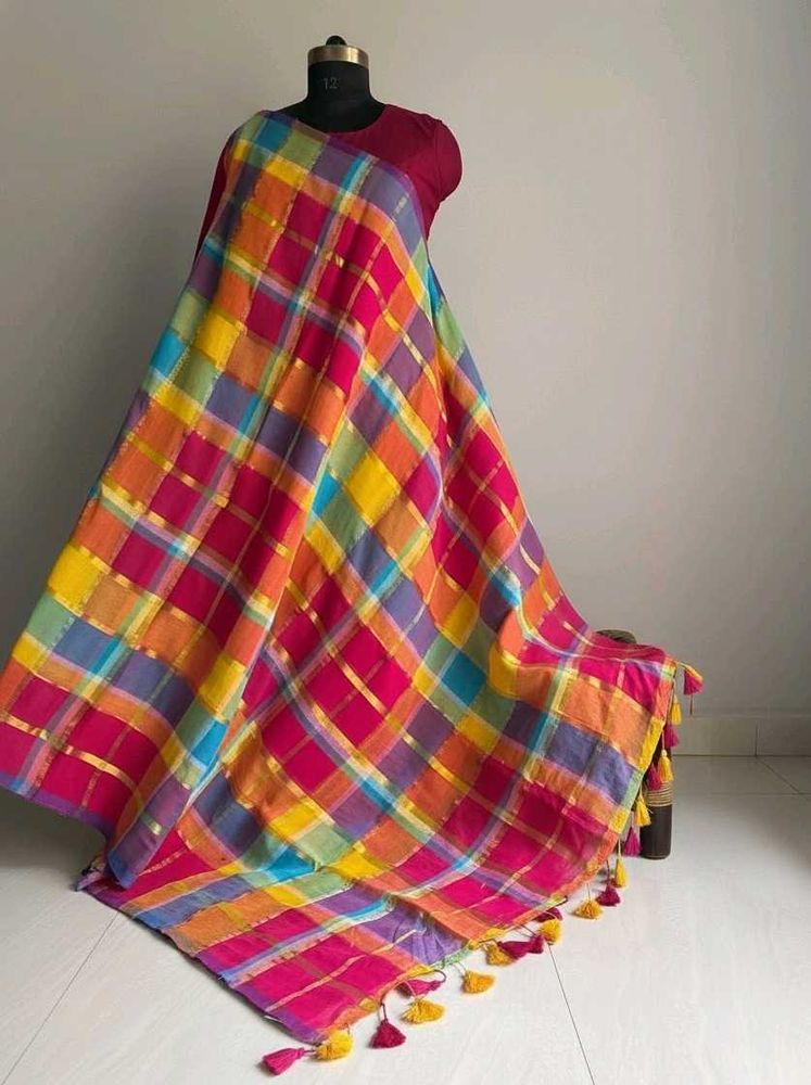 Brand New Vibrant Checked Saree with Tassels