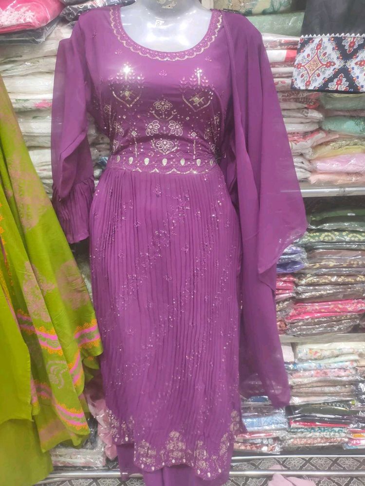 Purple Kurta Set with Embellishments
