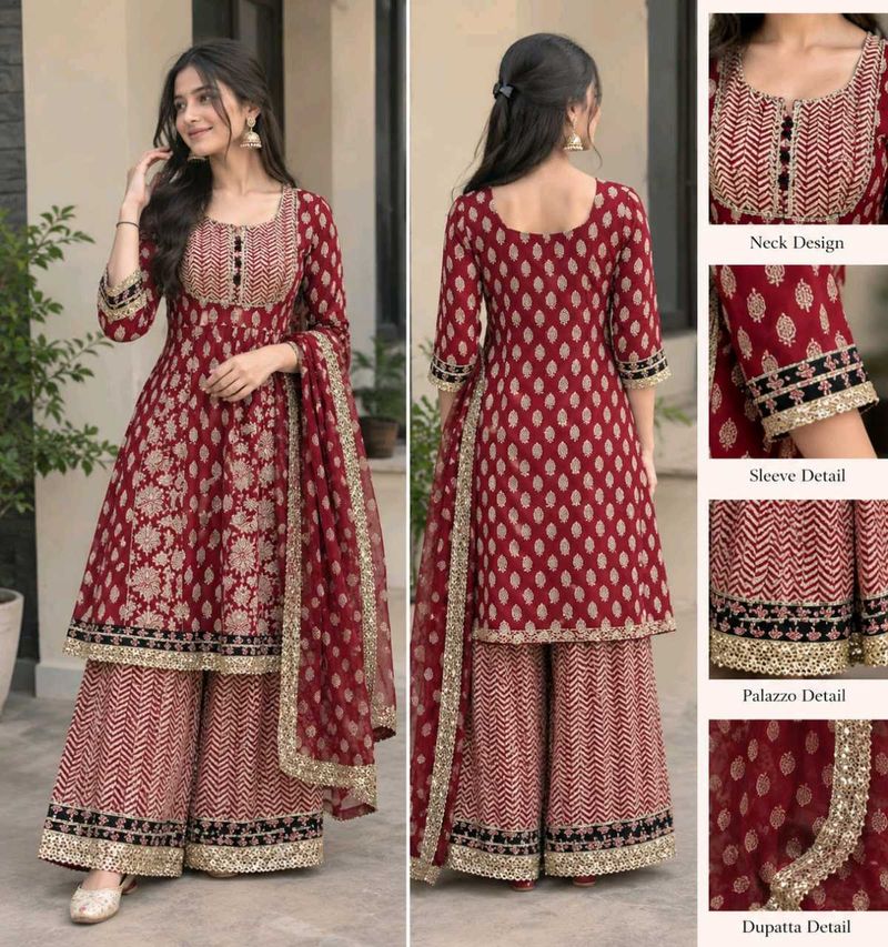 Red Floral Kurta with Trouser