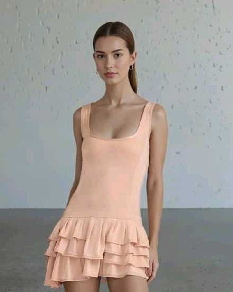 Beige Ruffled Mini Dress