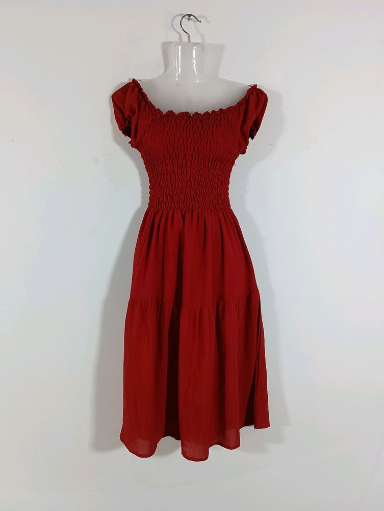 Red Plain Casual Dress (Women)