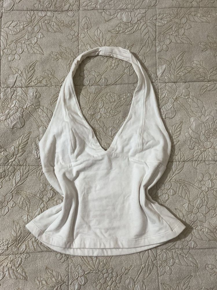 White Halter Neck Top